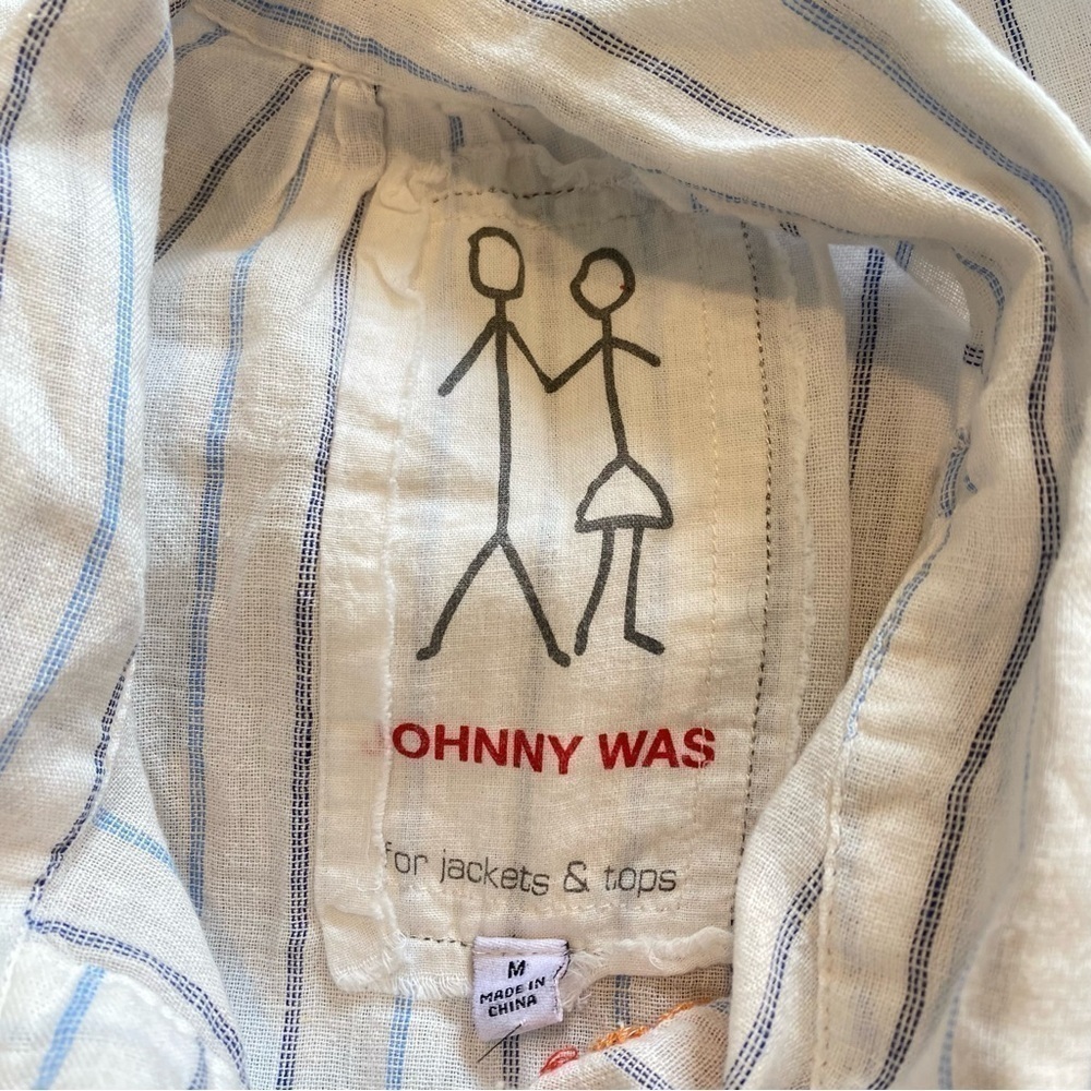Johnny Was Clapton Stripe Blouse Embroidered Linen Cotton Blend White Medium - Picture 9 of 10